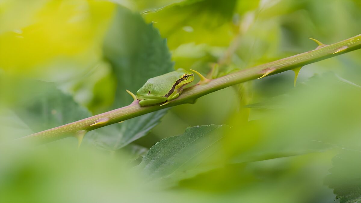 : Groene kikker op een tak