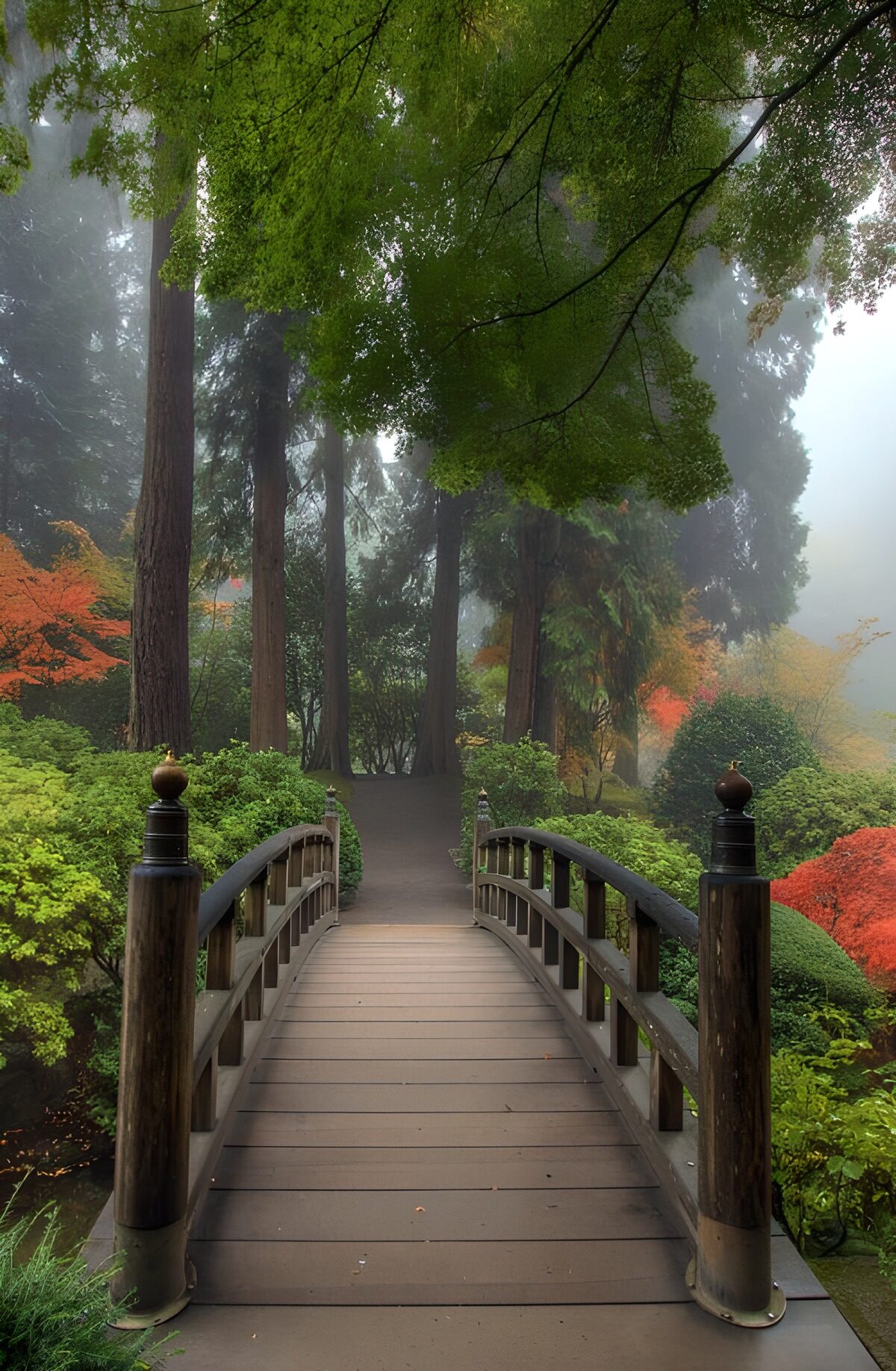 Japanse brug met mist