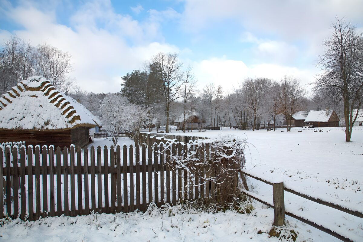 Sneeuwerige Boerderij in de Winter