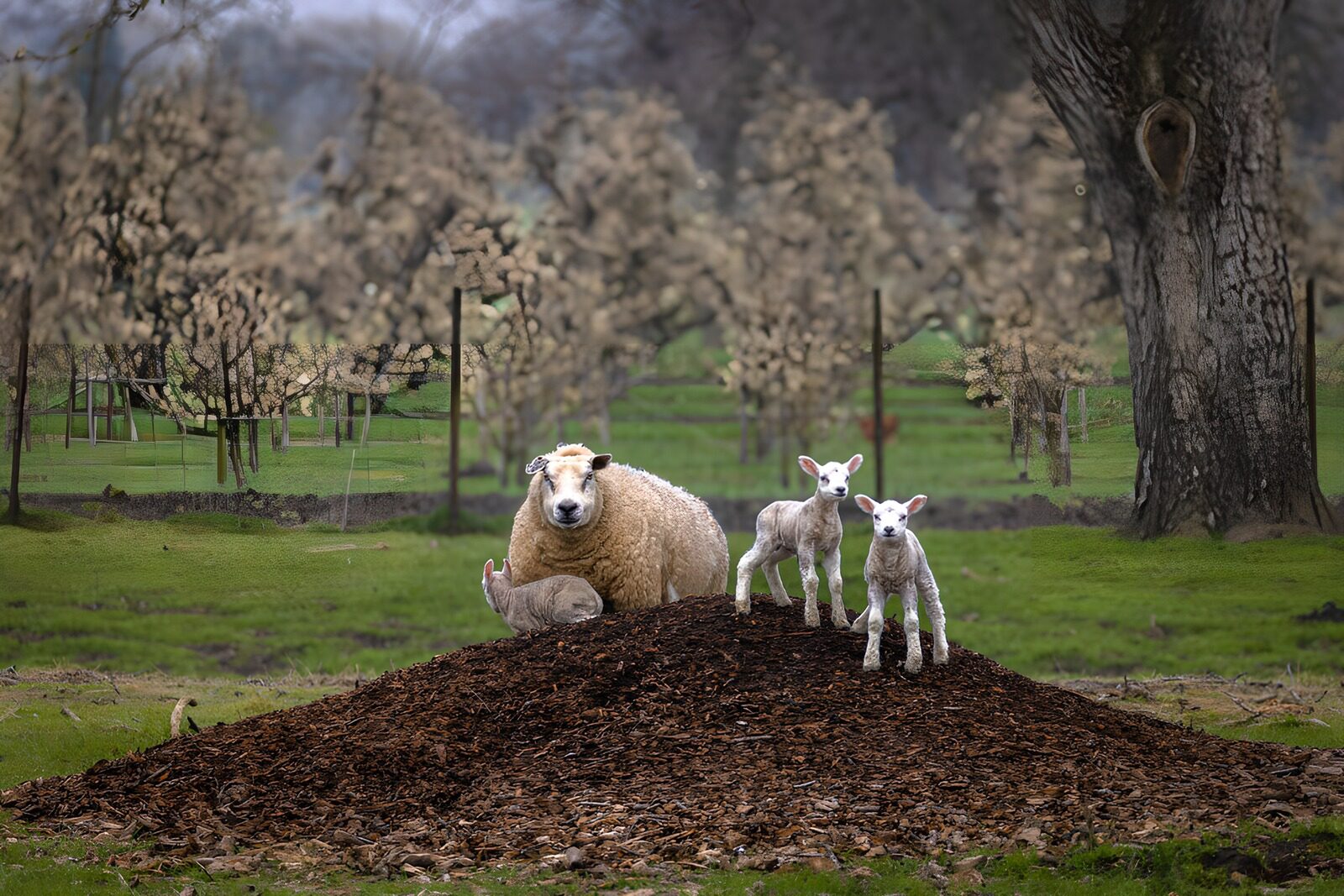 TP86554: Schapenfamilie op houtsnippers
