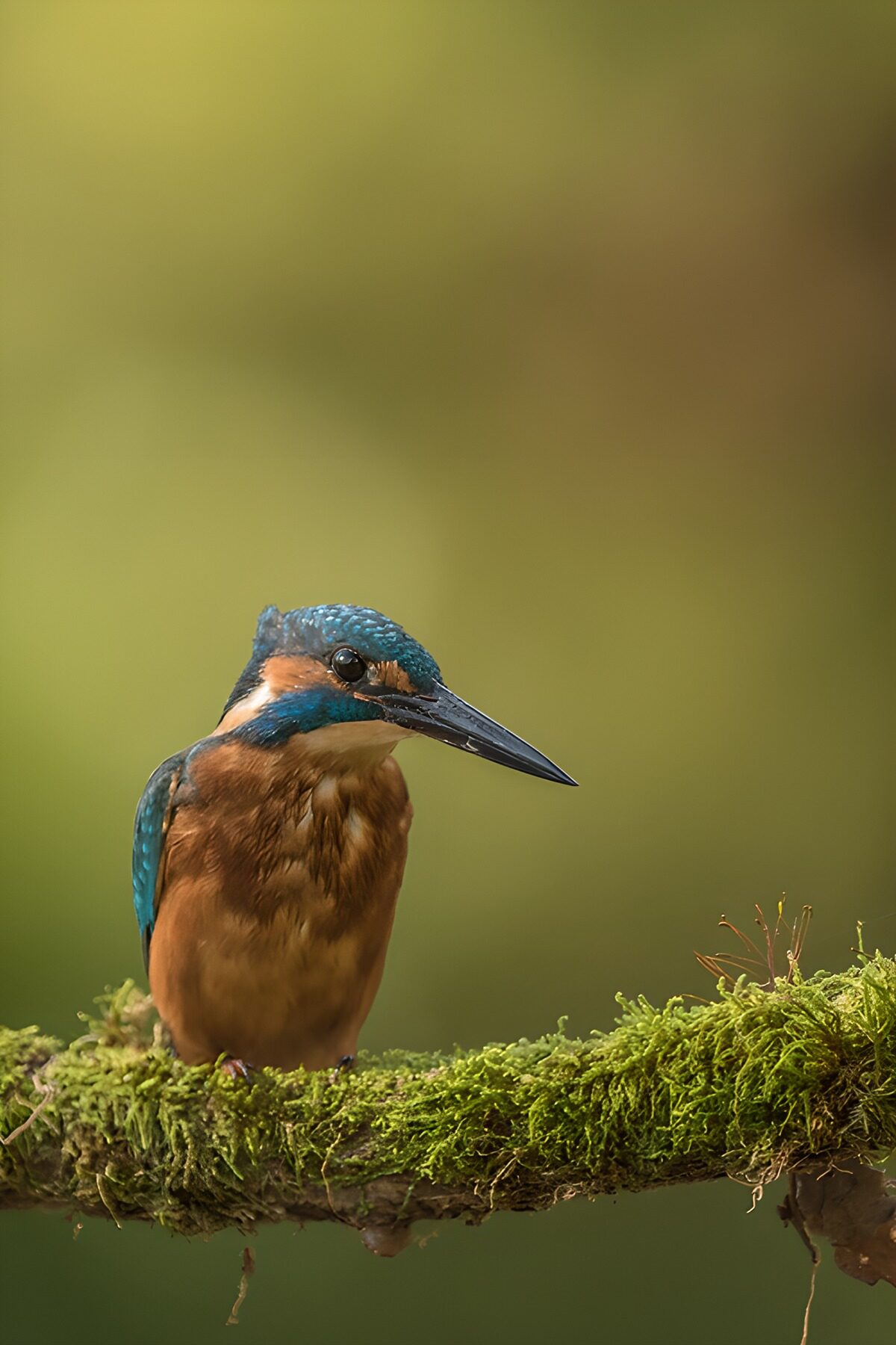 IJsvogel op een mosbedekte tak