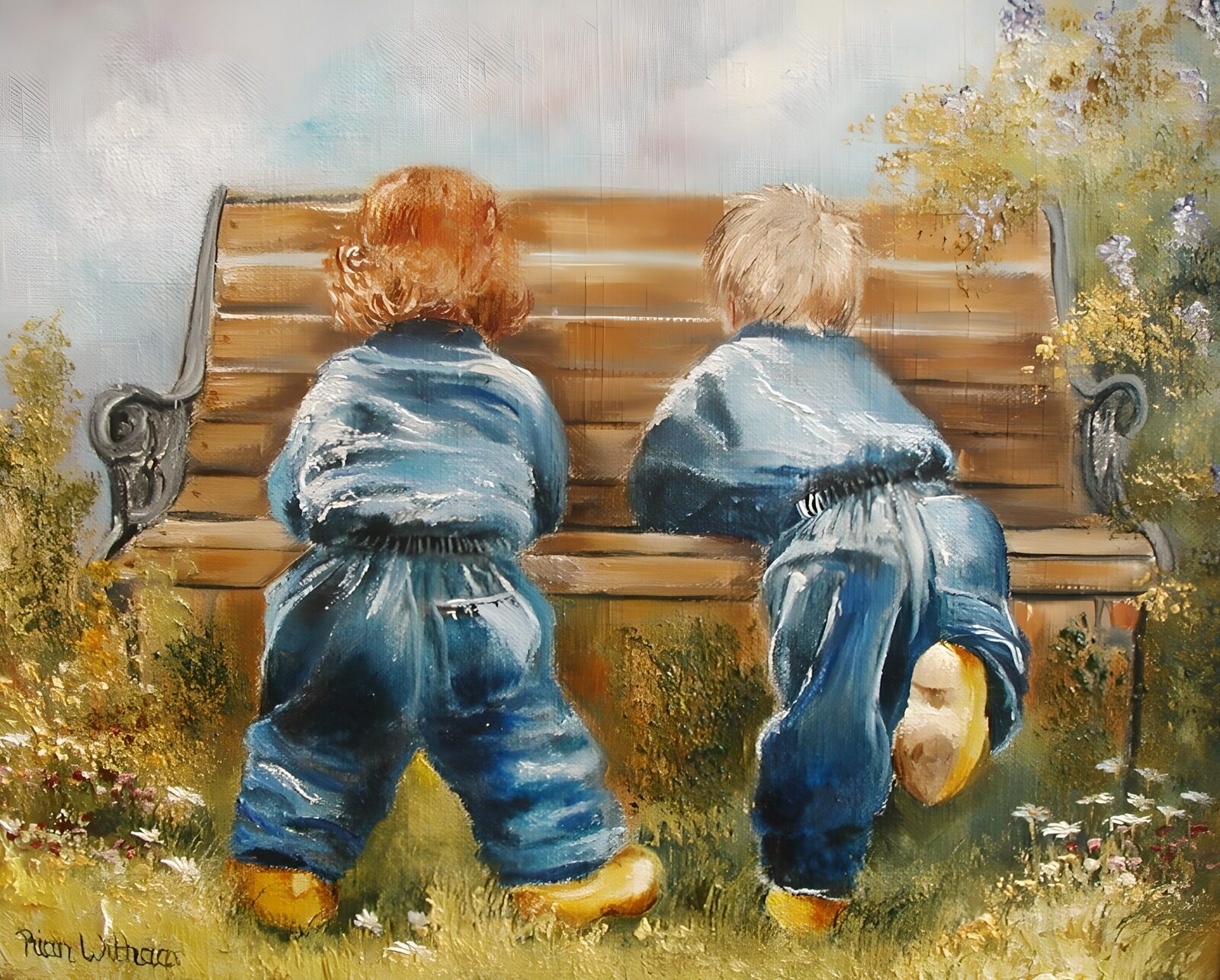 TP83749: Twee kinderen op een bankje