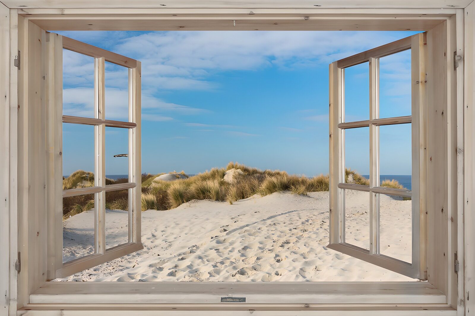 TP70052: Uitzicht op het strand vanuit een raam